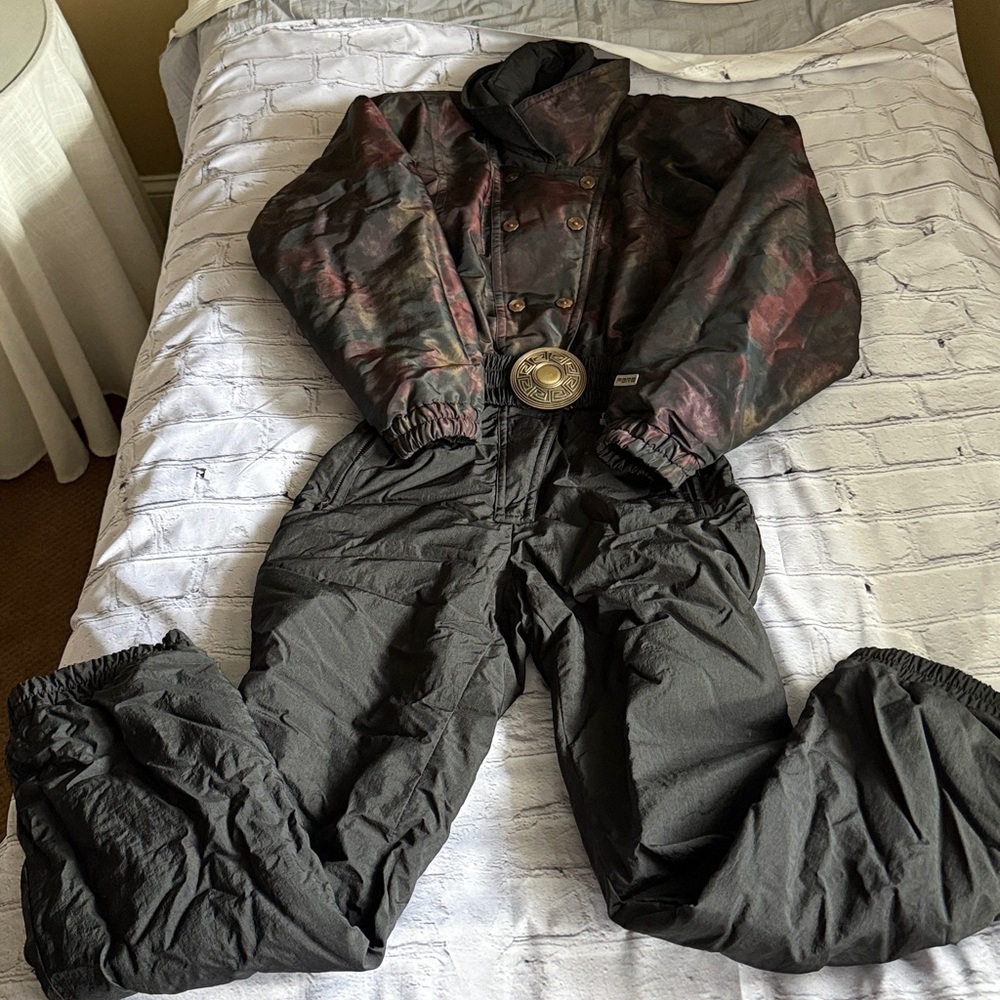 VTG FERA Skiwear One Piece Ski Suit Women's Floral Size 8 Retro 90s Belted